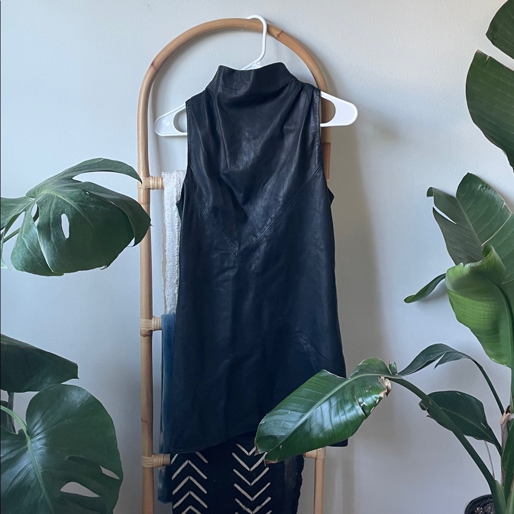 Leather mockneck mini dress in black XS